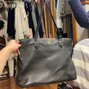 Tory burch black leather tote